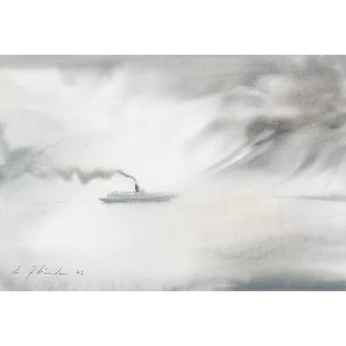 Ellis Zbinden — Dampfschiff auf dem Genfersee.
