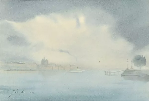 Ellis Zbinden — Vue du lac dans la brume, 1976