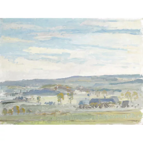 Elsa von Tobel — Hügelige Landschaft mit Häusergruppe.