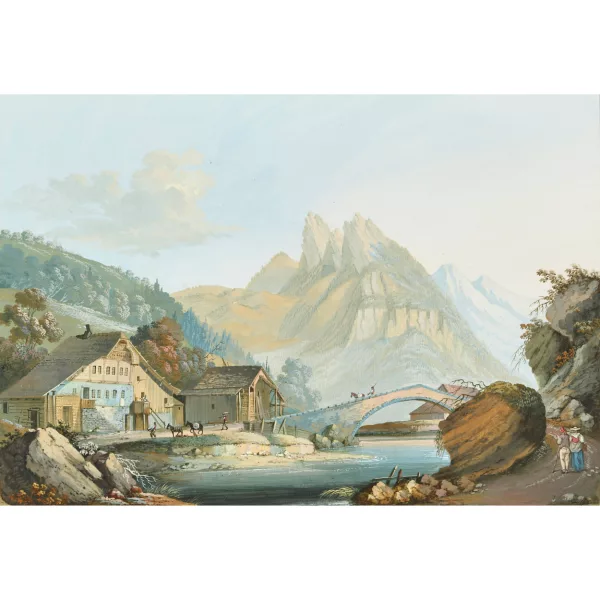 Emanuel Curty — "Vue du pont de la Zintre près Charmey pays de la Gruyere Canton de Fribourg".