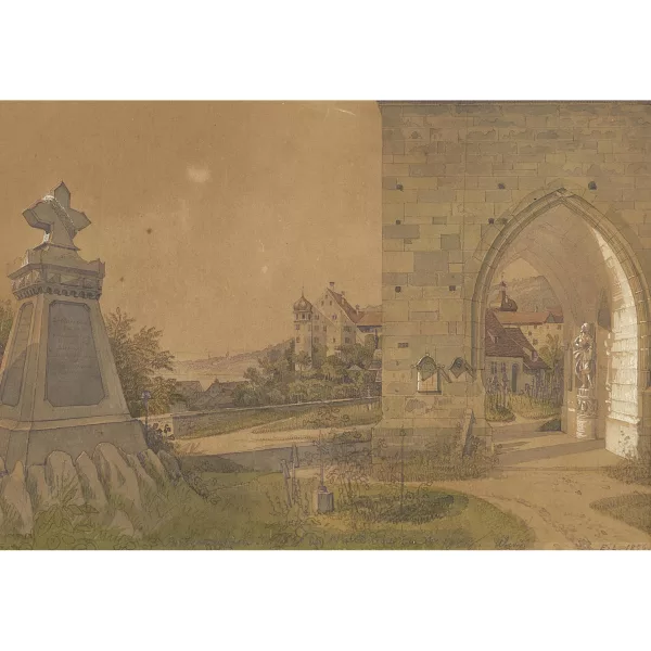 Emanuel Labhardt — "Parthie auf dem Kirchhof der Pfarrkirche bei Bregenz".