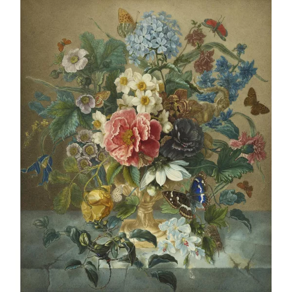 Emanuel Steiner — Blumenstillleben mit Insekten.