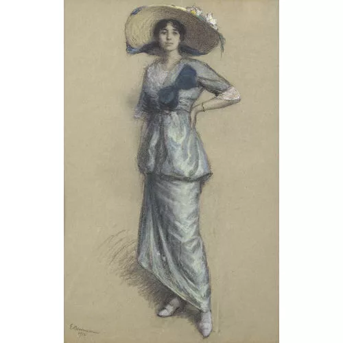 Emil Beurmann — Ansicht einer Dame mit breitkrempigem Hut.