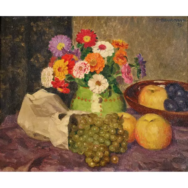 "Stilleben mit Trauben und Blumen"