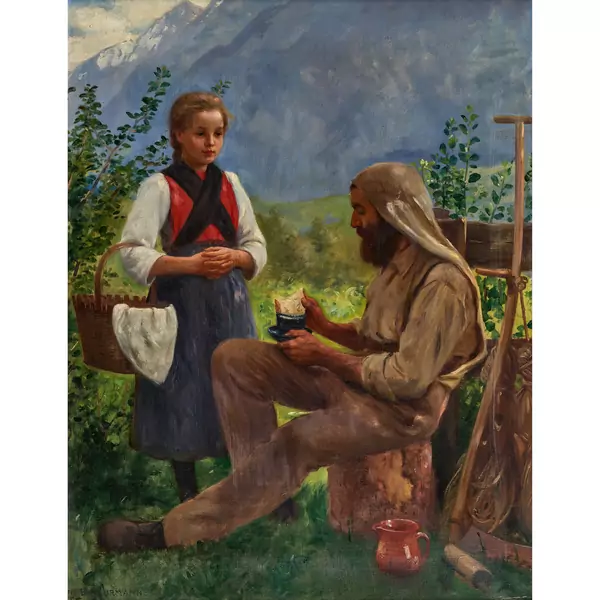 Rastender Bauer mit Mädchen