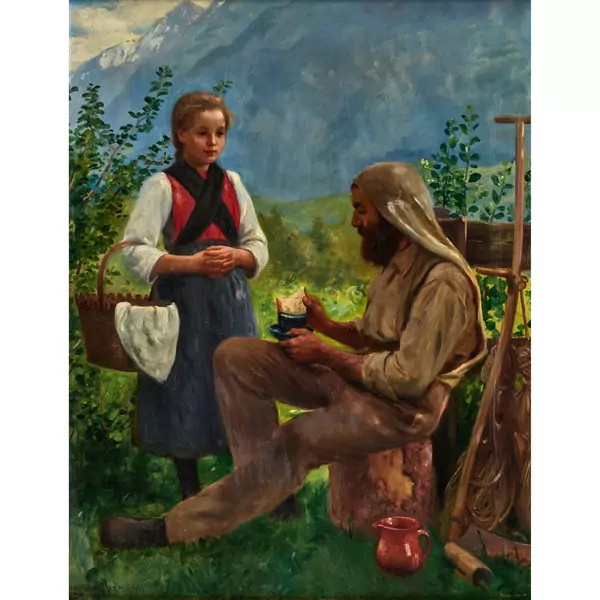 Rastender Bauer mit junger Frau