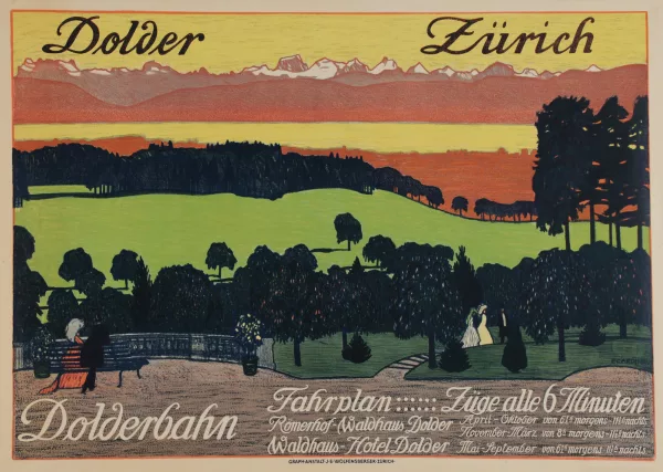 Emil Cardinaux — Plakat. Dolder Zürich - Dolderbahn Fahrplan, 1909