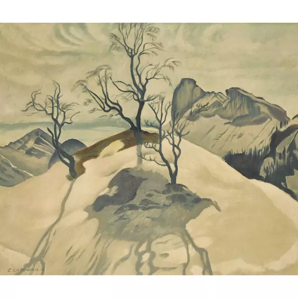 Drei Bäume in Berglandschaft