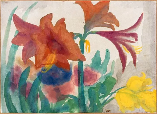 Emil Nolde — Rote Amaryllis und gelbe Tulpen