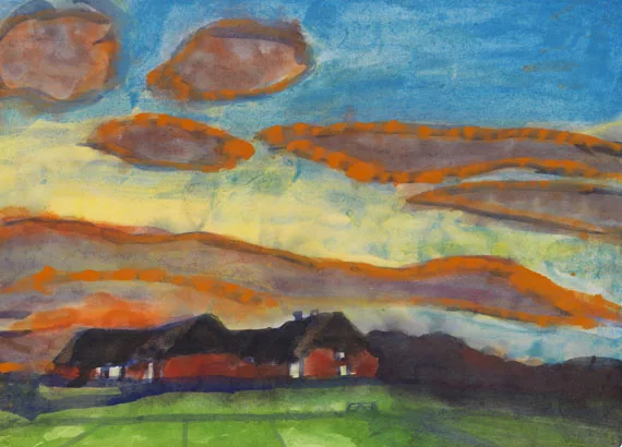 Emil Nolde — Hof Seebüll unter Abendhimmel
