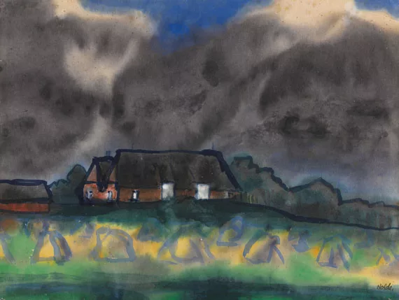 Emil Nolde — Bauernhof (Hof Hülltoft) in Nordfriesland mit Korndiemen