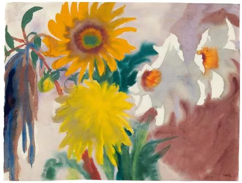Emil Nolde — Sonnenblume und gelbe Dahlienblüte