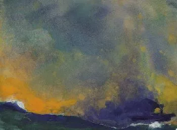 Emil Nolde — Meer (hoher Himmel, dunkelgrünes Wasser, qualmender Dampfer)