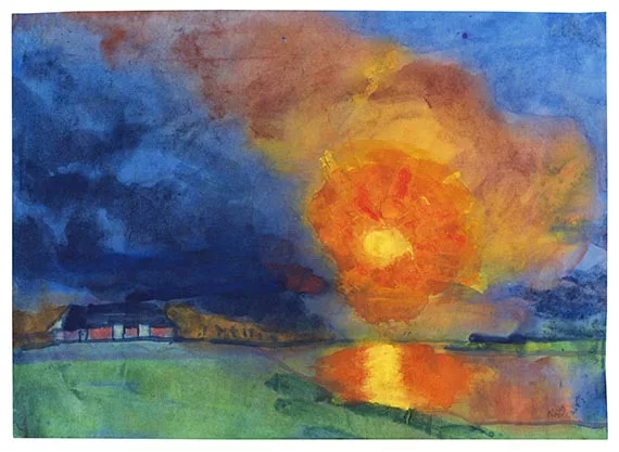 Emil Nolde — Marschlandschaft und Bauerngehöft bei Sonnenuntergang