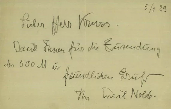 Emil Nolde — 1 Autograph. 1929.
