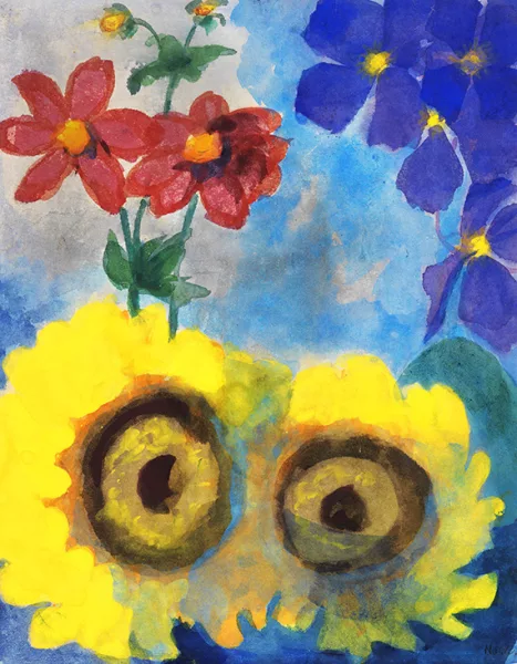 Emil Nolde — Sonnenblumen, rote und blaue Blüten