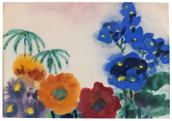 Emil Nolde — Blumenstillleben mit Astern, Mohn und Rittersporn