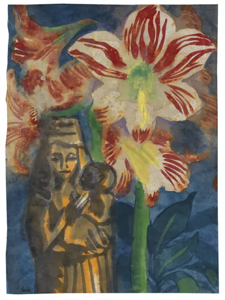 Emil Nolde — Stillleben mit Amaryllis und Madonnenfigur