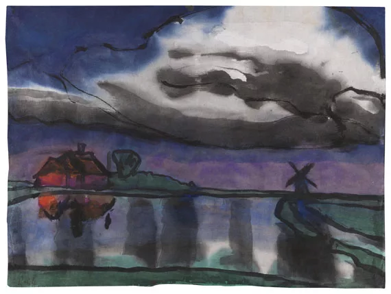 Emil Nolde — Friesisches Bauernhaus und Windmühle