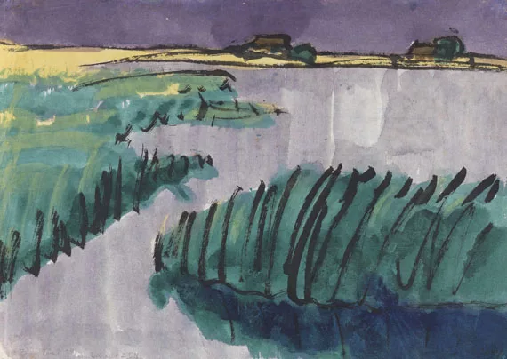 Emil Nolde — Marschlandschaft (Schilf am See, zwei Bauernhöfe)
