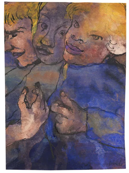 Emil Nolde — Drei Halbfiguren mit gelbem Haar und blauer Kleidung