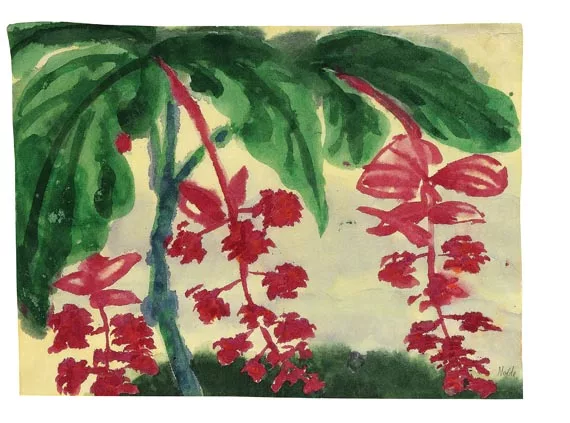 Emil Nolde — Pflanze mit großen grünen Blättern und roten Dolden