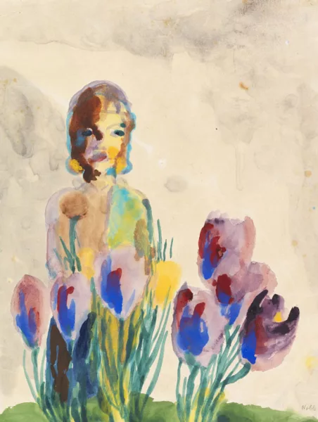 Emil Nolde — Stillleben mit Tulpen und einer Figur