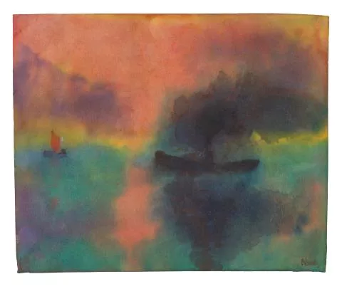 Emil Nolde — Abendmeer mit Segelboot und Dampfer