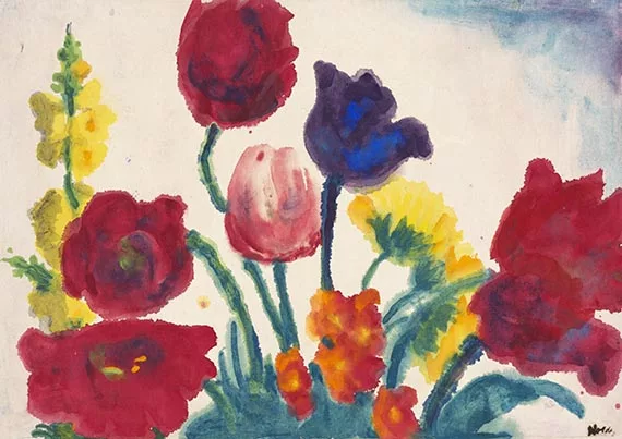 Emil Nolde — Sommerblumen (Mohn, Tulpen, Königskerze)