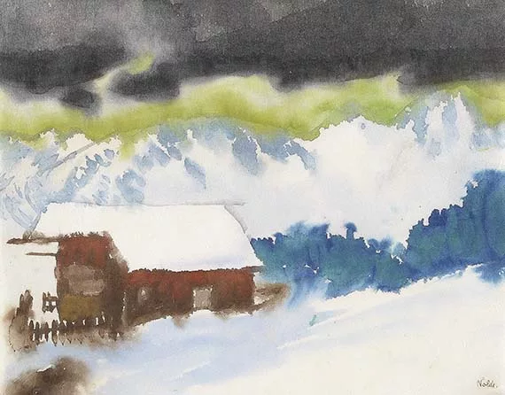 Emil Nolde — Verschneite Alpenlandschaft mit Almhütte