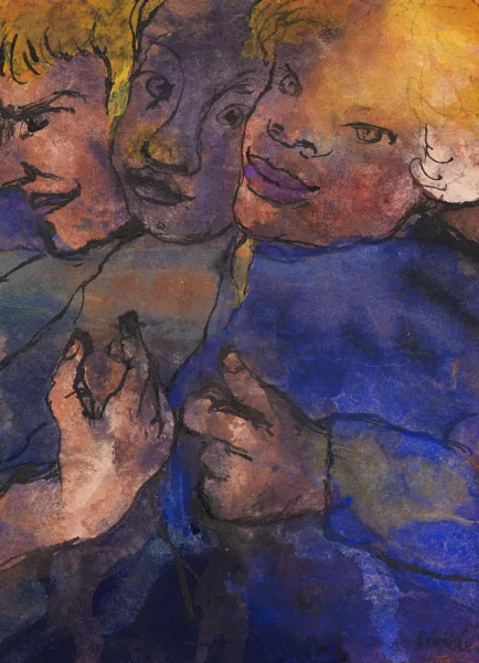 Emil Nolde — Drei Halbfiguren mit gelbem Haar und blauer Kleidung