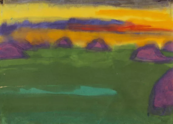 Emil Nolde — Abendliche Marschlandschaft mit Heudiemen