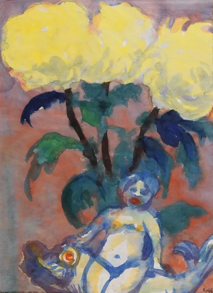 Emil Nolde — Gelbe Dahlien und Figur
