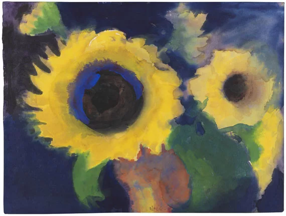 Emil Nolde — Zwei Sonnenblumen vor dunklem Grund