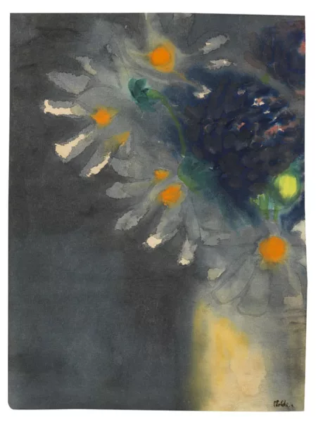 Emil Nolde — Blumenstillleben mit weißen und blauen Blüten