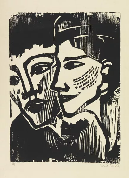 Emil Nolde — Doppelbildnis. Orig.-Holzschnitt