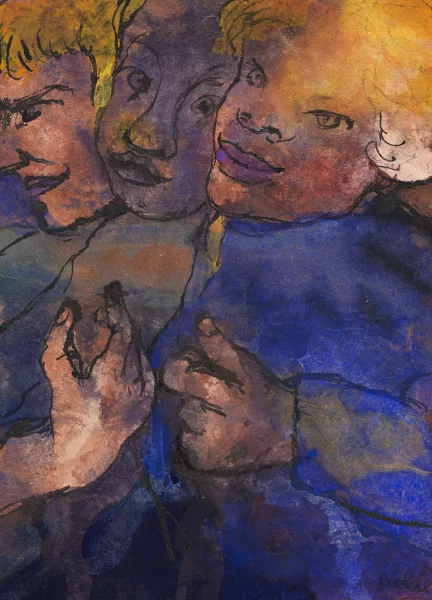 Emil Nolde — Drei Halbfiguren mit gelbem Haar und blauer Kleidung