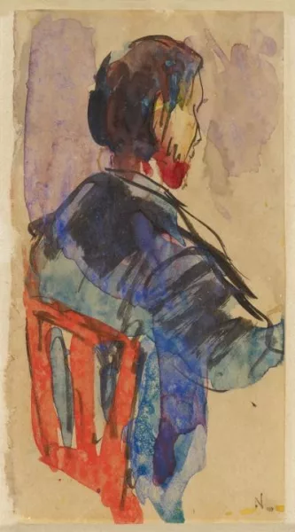 Emil Nolde — Der Zecher (Rückenfigur eines sitzenden Mannes auf einem roten Stuhl)