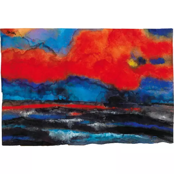 Emil Nolde — Abendmeer mit Dampfern unter rotem Wolkenhimmel — Galerie Kornfeld
