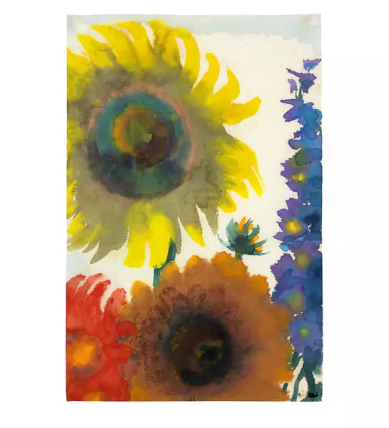Emil Nolde — Sonnenblumen und Rittersporn — Galerie Kornfeld