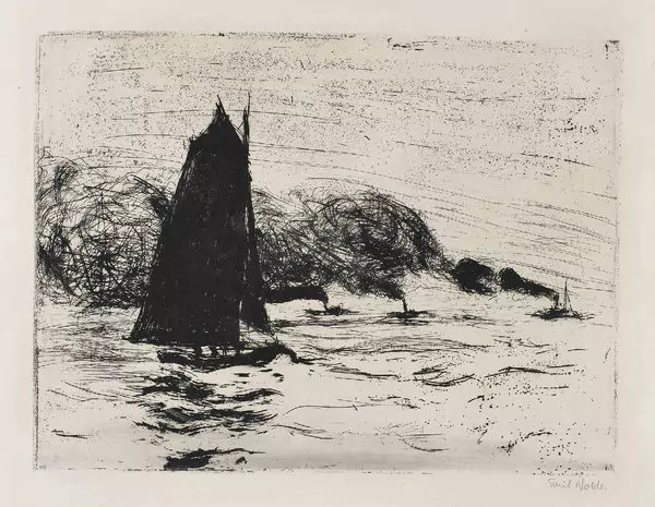 Emil Nolde — Segler und drei kleine Dampfer — Galerie Kornfeld