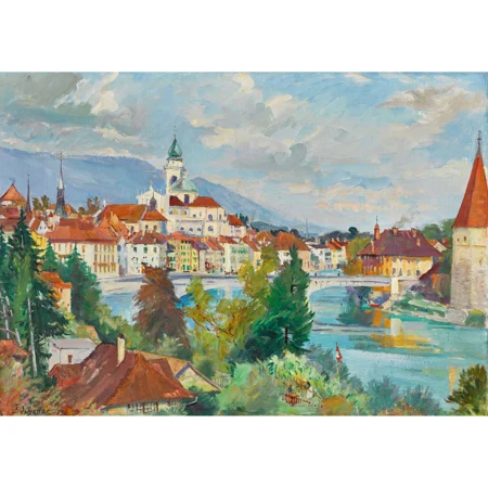 Sommerlicher Blick auf die Stadt Solothurn mit Aare