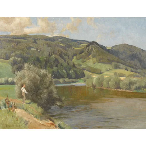 Emil Schill — Ein Knabe beim Angeln am Doubs.