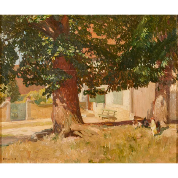 Emil Schill — Grosse Eiche auf einem Hof.
