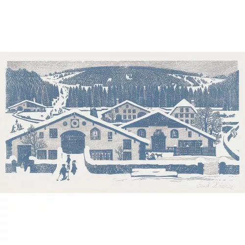 Emil Zbinden — "Jurahäuser im Winter II".