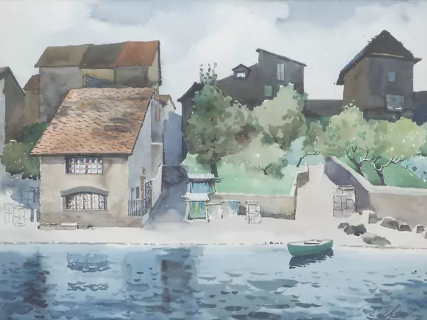 Emil ZBINDEN (1908-1991), 'Bord du lac', Aquarelle sur papier — DognyAuction