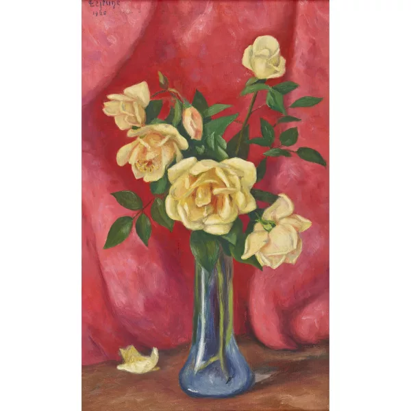 Emile-Alphonse Lejeune — Rosen in einer Glasvase.