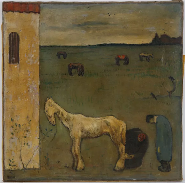 Émile Bressler — Maréchal ferrant et chevaux au pré