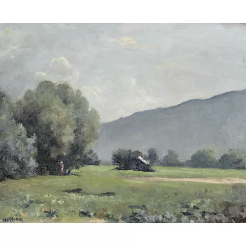 Émile Bressler — Sommerliche Landschaftspartie mit Figurenstaffage.