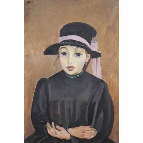 Émile Bressler — Junge Dame mit schwarzem Hut.